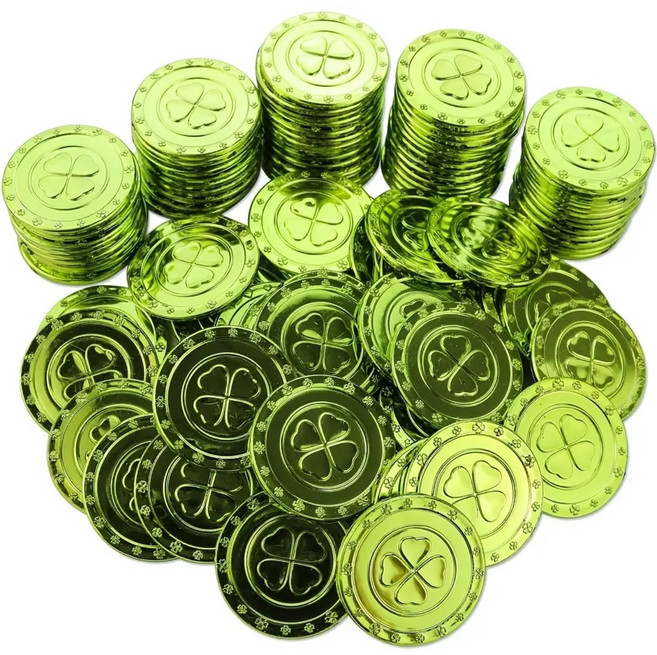 50개 세트 행운을 가져다주는 네잎클로버 코인 행운의 녹색 그린 동전 축제 파티 장식용 팬던트 플라스틱 코인 럭키 행운아이템