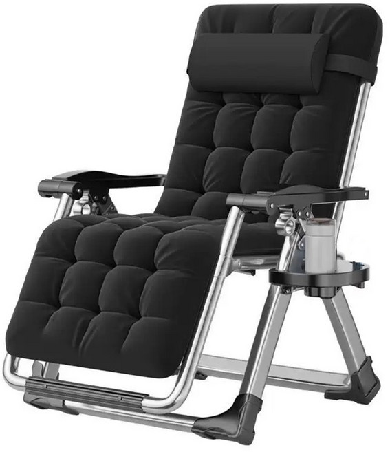 折疊躺椅 送泡棉墊送杯架送枕頭送收納袋 金屬扣方管加粗款 無段式摺疊躺椅 涼椅 休閒椅, 銀灰+珍珠棉, 1套