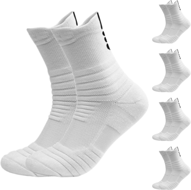 크로스몰 스포츠양말 이중쿠션 도톰 중목 운동용 5켤레 세트, 화이트, 1세트