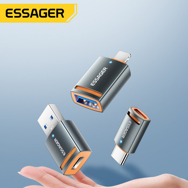 Essager USB 3.0 5A A타입 to C타입 라이트닝/8핀 마이크로 5핀 OTG 변환 젠더, 1개, C-USB