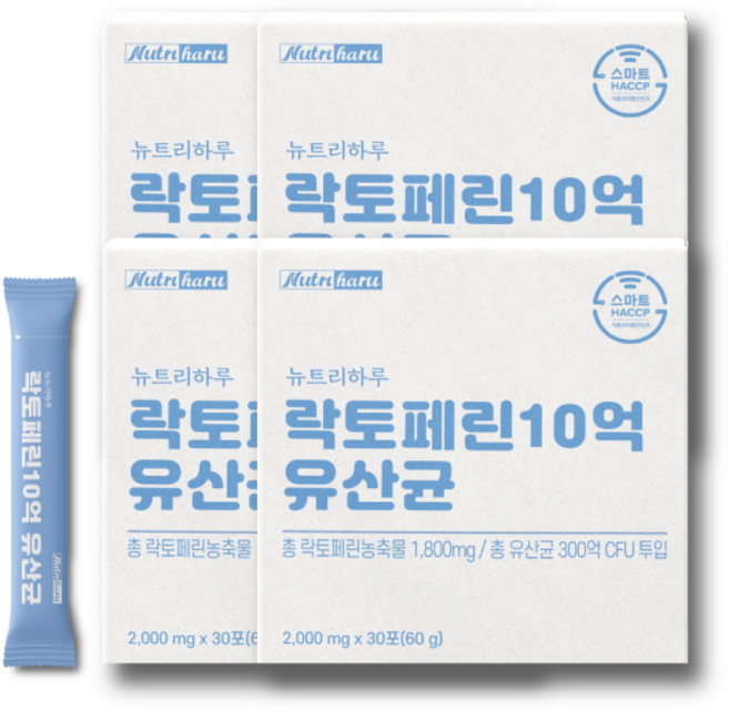 뉴트리하루 락토페린 10억 유산균 장용 고농축 2000mg, 4세트, 60g