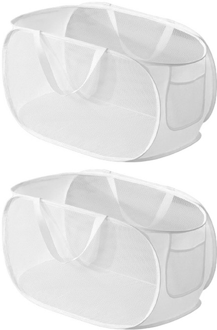 이지유 1+1 원터치 접이식 메쉬 빨래바구니 세탁 햄퍼 다용도 보관 장난감 정리, 화이트