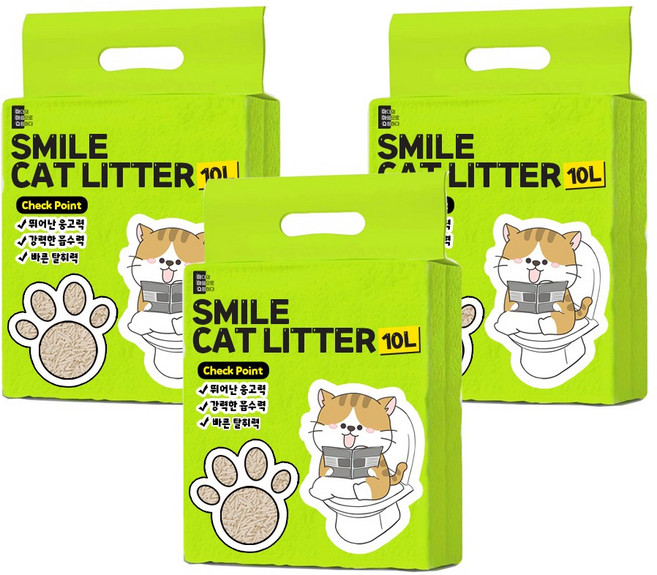 마마쇼 고양이모래 스마일 두부모래, 베이비파우더향, 3개, 10L