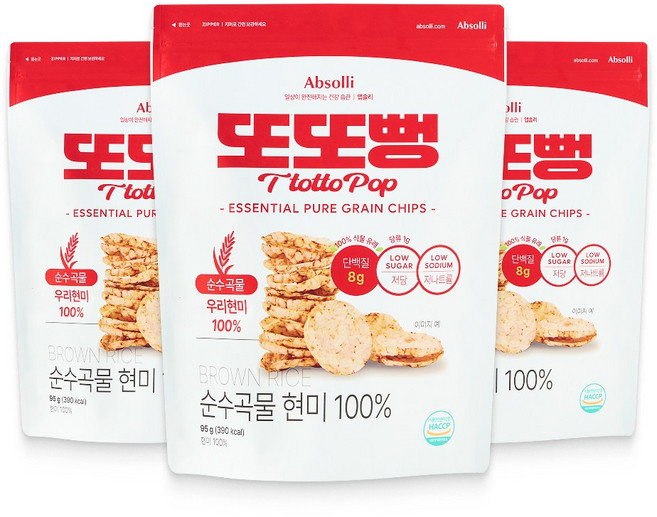 또또뻥 현미 100% 뻥튀기 고단백 저당 다이어트 과자 간식, 3개, 95g