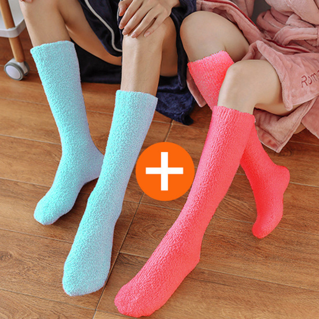 1+1 알록달록 긴 수면양말 남여공용 무압박 극세사 두꺼운 겨울 양말 보온 수족냉증