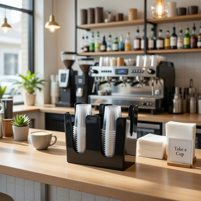 팩토리얼 카페 컵홀더 디스펜서 테이크아웃 업소용 일회용컵 컵보관함, 블랙, 1개