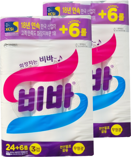 비바 도톰한 무형광 화장지 3겹 25m 30롤 2팩, 2개