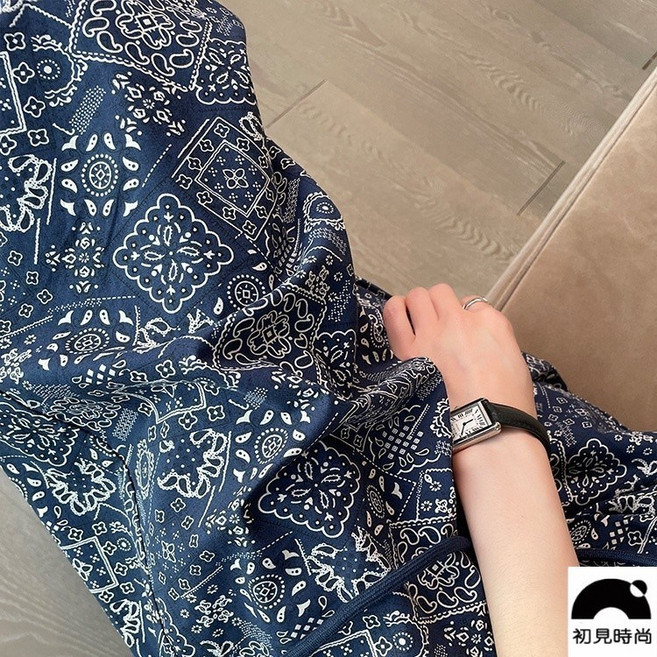 初見 大尺碼冰絲碎花闊腿褲 直筒工裝褲 涼感寬褲 胖MM特大碼300斤 複古印花闊腿褲 夏季薄款休閒九分直筒涼涼褲子