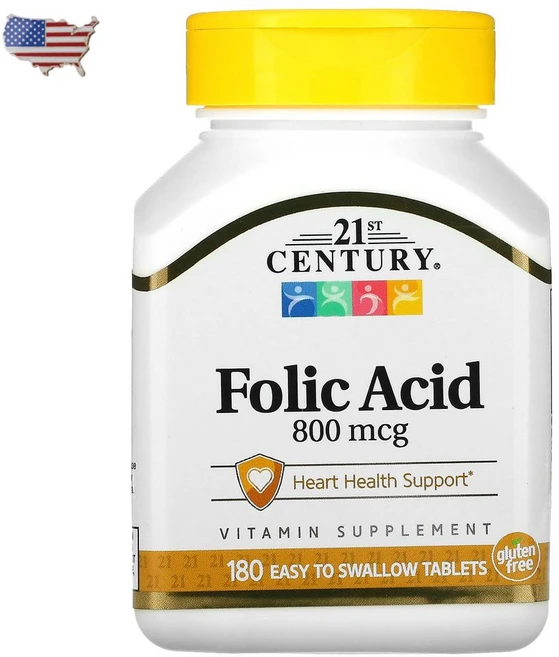 21st Century 엽산 800mcg 삼키기 쉬운 정제 180정 / 임산부 여성 추천 / 고함량 고효능 영양제, 180개 - 쿠팡