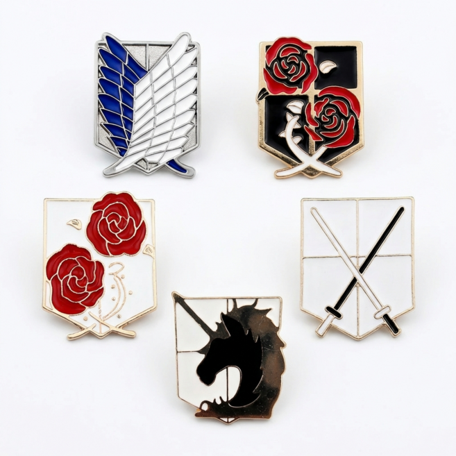 진격의거인 4종 뱃지 굿즈 마크 금속 자유의날개 유니콘 장미 진격거 굿즈 리바이 미카사 에렌