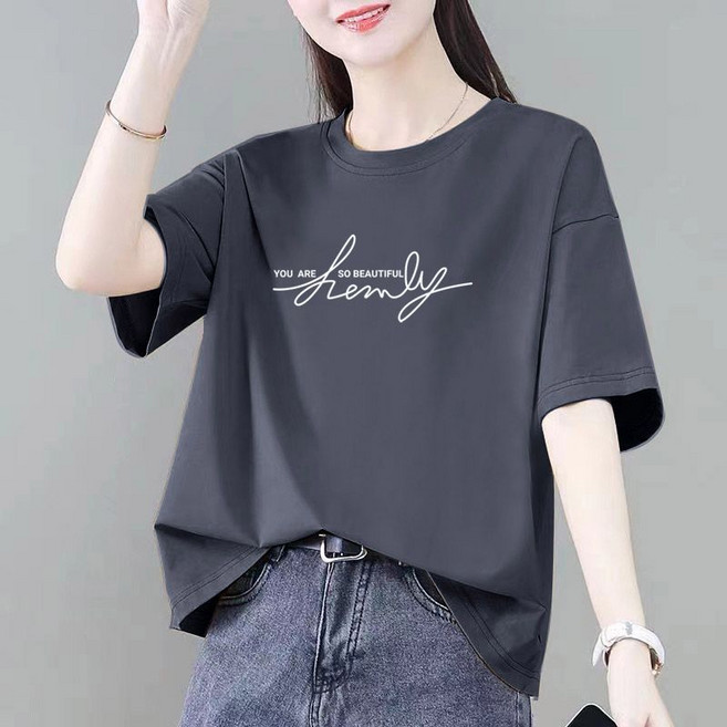 빅사이즈까지 중년여성 반팔티 레터링 프린트 루즈핏 반팔 상의 심플 캐주얼 데일리복 여름 시원한 티셔츠