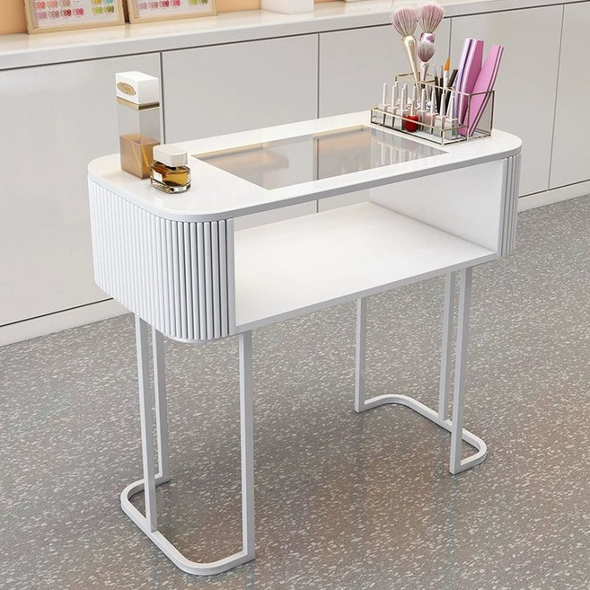 네일 테이블 시술대 선반 책상 네일아트 고급 작업대, 글라스 화이트 80