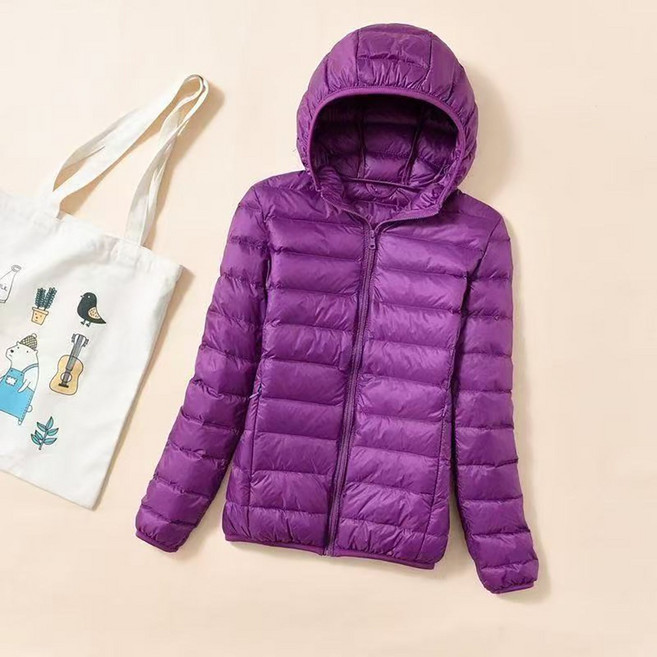 ROYALBELLE 여성 후드 집업 심플 디자인 경량 패딩 긴팔 점퍼 캐주얼 데일리 패딩 자켓 M0101411