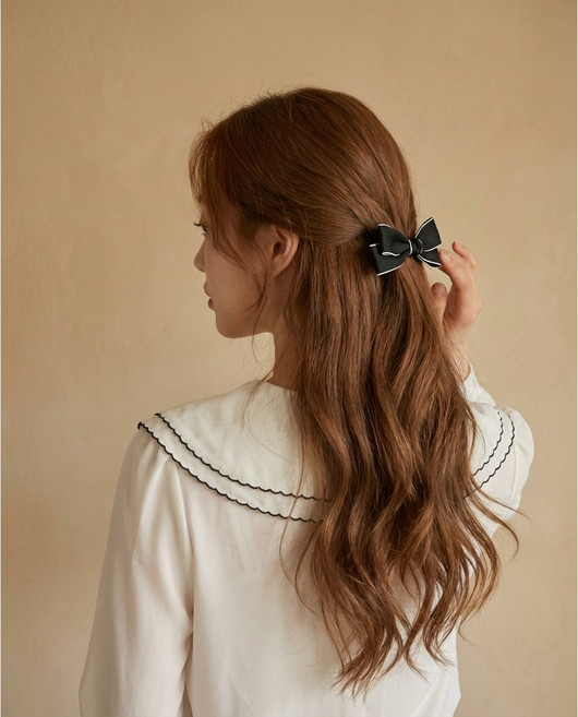 8cm 작은 미니 리본핀 자동핀 반머리 사이드 데일리템 블랙 아이보리