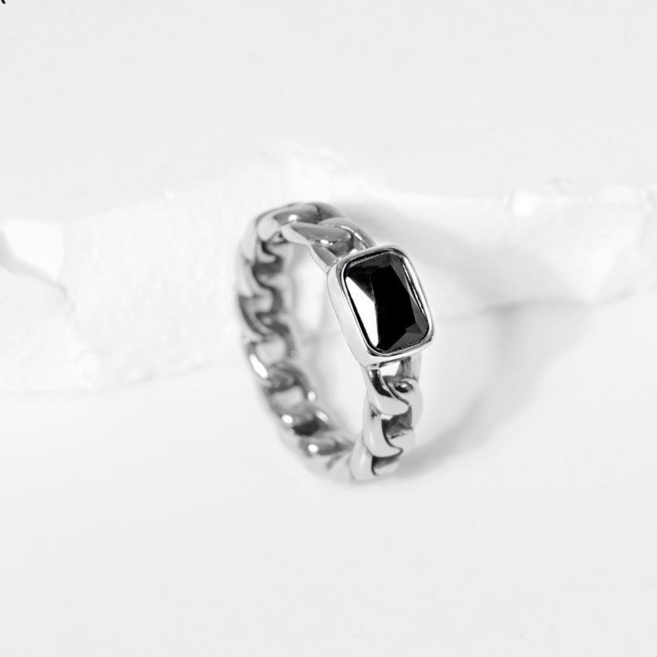 VARAM 써지컬316L스틸 사각 블랙 오닉스 원석반지