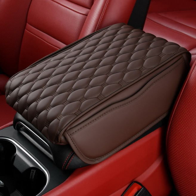 클릭핏 차량용 가죽 포켓수납 콘솔쿠션, 브라운, 1개