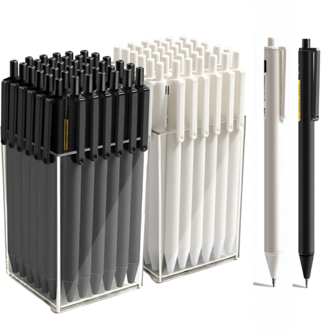제롭 대용량 번지지 않는 퀵드라이 빨리 마르는 노크식 리니어 블랙 젤펜 0.5mm+투명 펜 케이스 세트, 20개, 샌드화이트+투명 펜 케이스