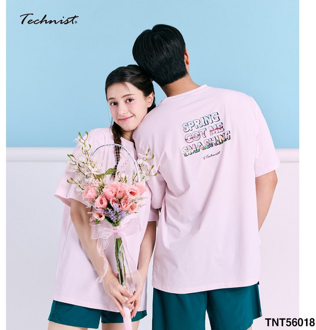 테크니스트 티셔츠 배드민턴 반팔 상의 코튼라이크 오버핏 핑크 TNT56018 남녀공용