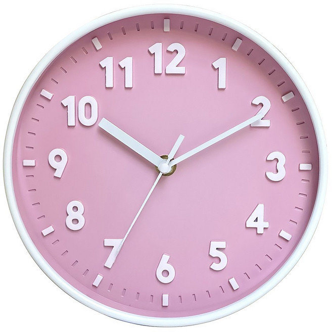 20cm 컬러 무소음 벽시계 홈데코 아날로그 벽걸이 시계, 핑크