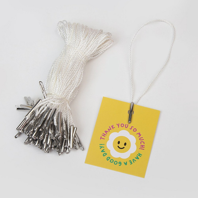 드림팩토리 택끈 라벨끈 택실고리 상표끈 구리재질, 500개, 실버팁+화이트끈