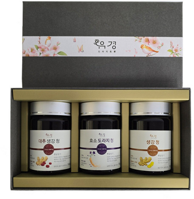 나눔숲쿱[청 3병 명절 선물세트]대박 유경식품 국내산 대추생강청효소도라지청생강청300g, 3개, 300ml