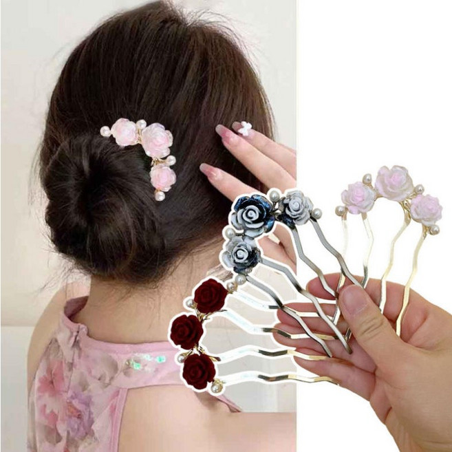 ZMBIRD 3종세트 헤어 비녀핀 예쁜 빗살 플라워 헤어 빗핀 N694