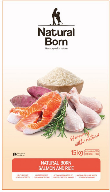 네추럴본 연어와쌀 라지바이트 15kg 전연령 대형견 강아지사료, 1개, 연어+쌀