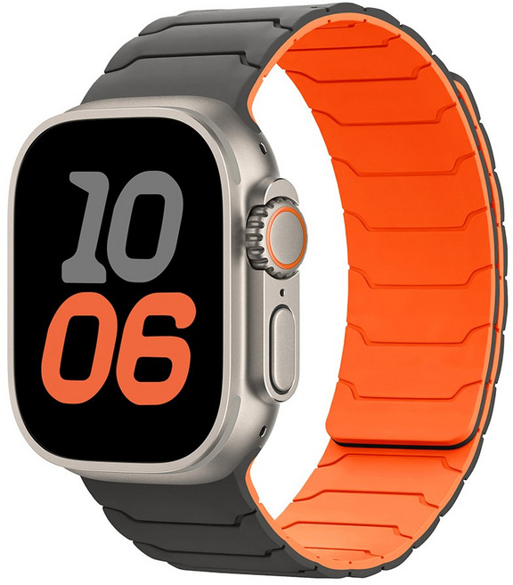 밴드톡 애플워치 호환 마그네틱 실리콘 스포츠 스트랩11 10 9 8 7 6 5 4 3 2 se2 3 ultra2 3, 그레이/오렌지