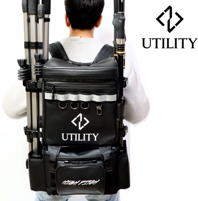 유틸리티 하이피치 서프백 낚시 원투 보조 가방 백팩 낚시대 릴 서프스탠드 갯바위, 블랙