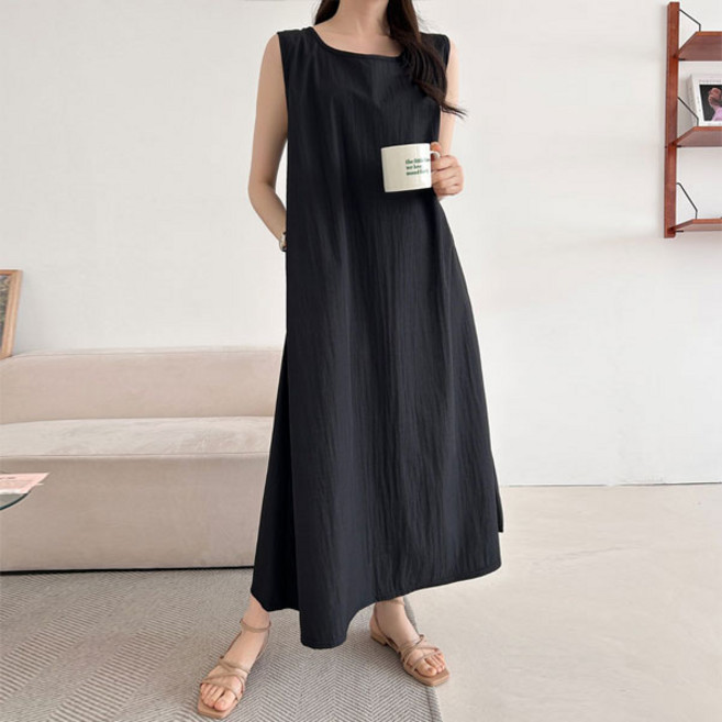 마이쏭 여성 빅사이즈 여름원피스 A라인 민소매원피스 루틴아노락나시롱원피스