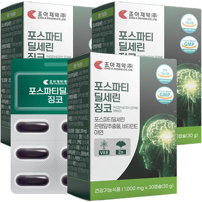 포스파티딜세린 징코 정 은행잎 추출물 비타민E 기억력 인지력 개선 두되건강, 30정, 3개 - 쿠팡