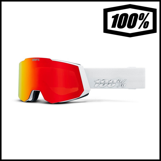 백퍼센트 100% 스노우크래프트 화이트 / 레드 미러 렌즈 겨울 스노우 보드 스키 방풍 고글, 1개
