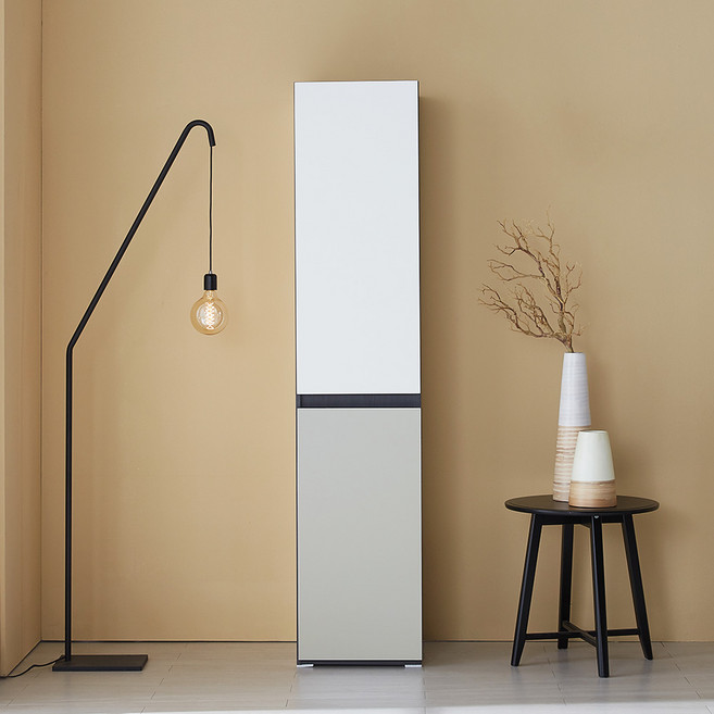 미자크 리버스 틈새수납장 1853 / 비스포크 주방수납장 다용도 부엌 수납장 속깊은 키큰 장 냉장고 세탁기 옆 250 300 350 400, 크림화이트+샌드그레이, 400 (광파)