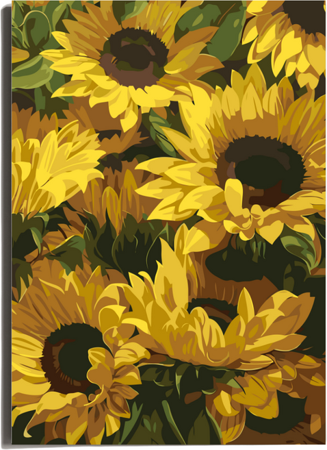 원그리드 DIY 명화그리기 세트 캔버스 유화 그림그리기, 블루밍 썬플라워, 1개