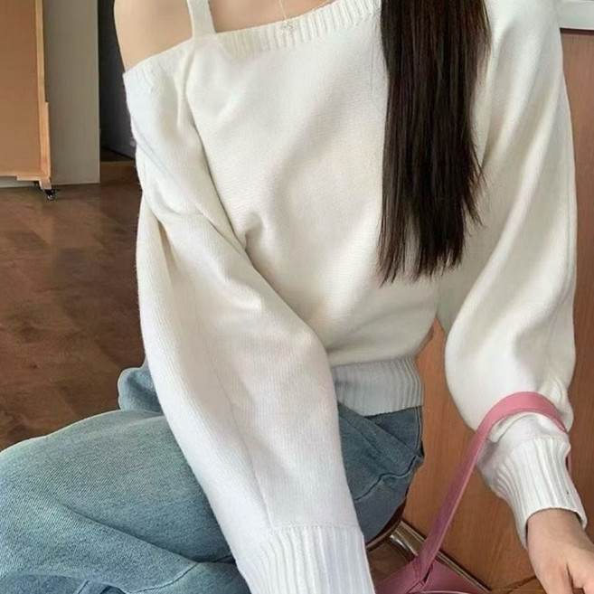 아이엠몽 여성 오프숄더 라운드넥 벌룬 소매 니트 티셔츠