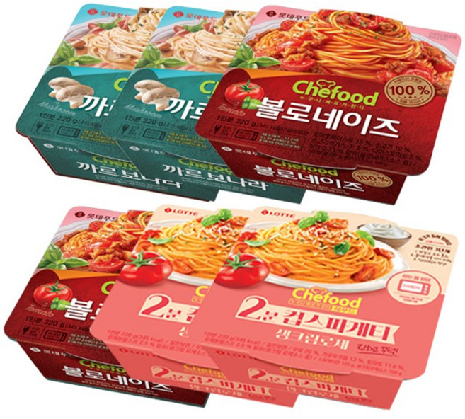 쉐푸드 쉐푸드 스파게티 혼합6입 (까르보나라2입+볼로네이즈2입+생크림로제2입), 볼로네이즈2입+까르보나라2입+생크림로제2입, 220g, 6개