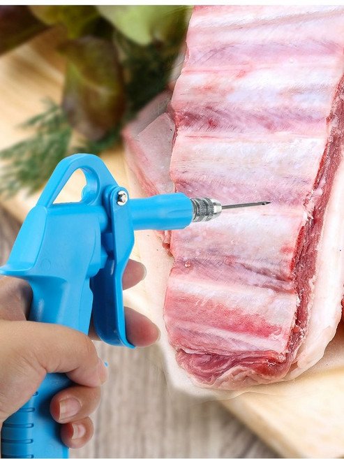 연육 인젝터 고기 스테이크 양념 마리네이드 스테인리스 육류 조미료 주입기, 블루 싱글 건 2세대 업그레이드 내구성