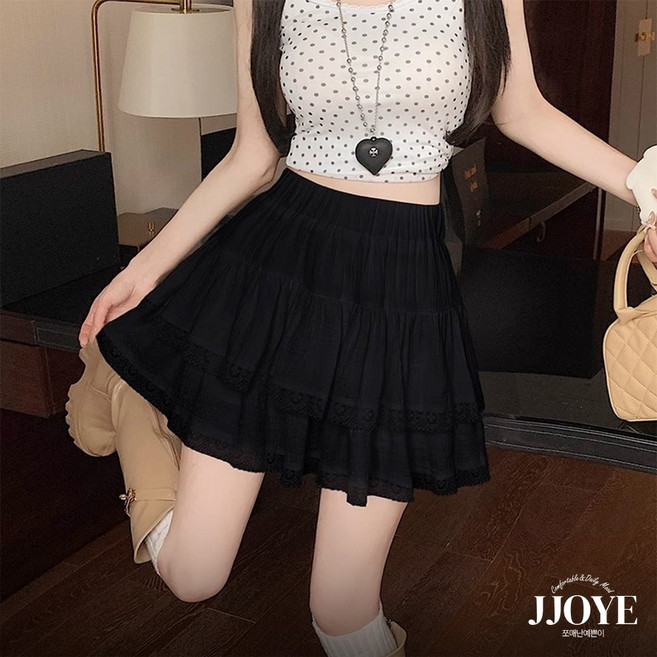 쪼예 [속바지] 레이스 프릴 볼륨 캉캉 하이웨스트 밴딩 미니 스커트