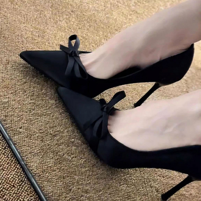 해피유통 여성 리본 힐 새틴 스틸레토 단화jhJZ