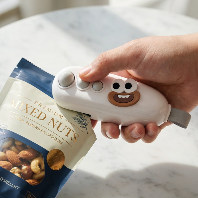 꼼수창고 휴대용 미니 실링기 캐릭터 밀봉기 화이트, 1개