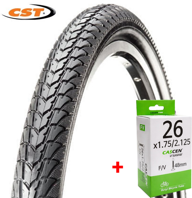 평촌바이크_ CST 자전거 타이어 26x1.75 + 튜브 포함 로드 MTB C1446 (47-559) 26인치, 1개