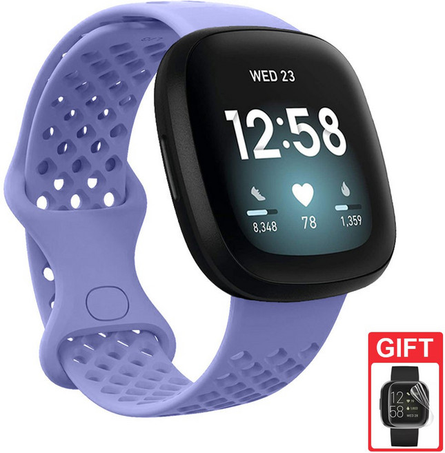 適用於 Fitbit Versa 3 / Versa 4 / Sense / Sense 2 矽膠透氣替換錶帶 腕帶, 紫丁香,S, 1個