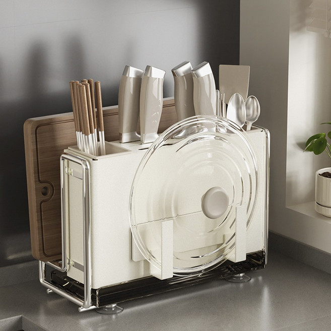 올인원 칼꽂이 도마거치대 주방용품 정리, 1개, 칼꽂이 + 냄비거치대