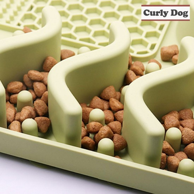 강아지 밥그릇 슬로우식기 물그릇 올인원 식기 매트C, 빅사이즈, 그린