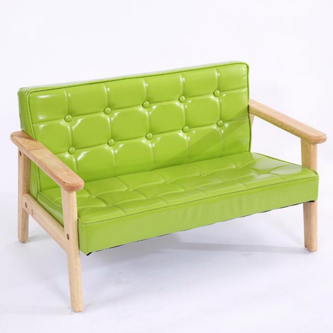 Mochae 유아소파 원목 어린이 쇼파 아기 소파 어린이의자 바른자세 유아 소파 프리미엄 쇼파 PU소파 소프트의자 1인/2인 소파 아기가구 아이 선물, 초록