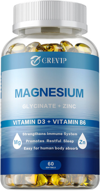 GREVIP 鎂甘氨酸+鋅 維生素D3+B6 增強免疫系統 促進睡眠, 60