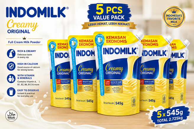 INDOMILK Creamy Original 535g Indonesian Creamer Susu Kental Manis 인도밀크, 5개, 545g