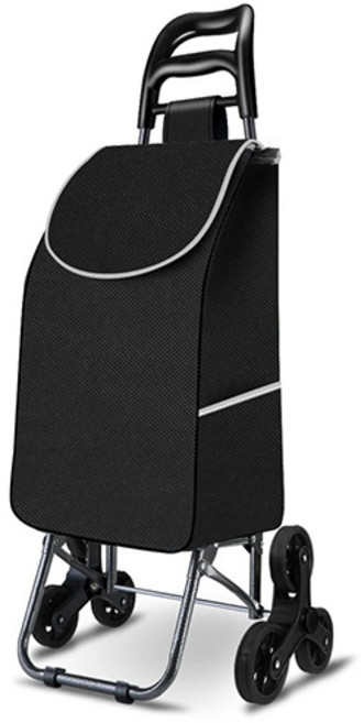 계단오르는 세발 접이식 쇼핑 카트 시장 바구니, (고무휠)블랙, 1개