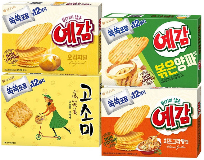 오리온 예감 치즈그라탕 204g+오리지널 192g+볶은양파맛 204g+고소미 216g[총4개], 816g, 1세트