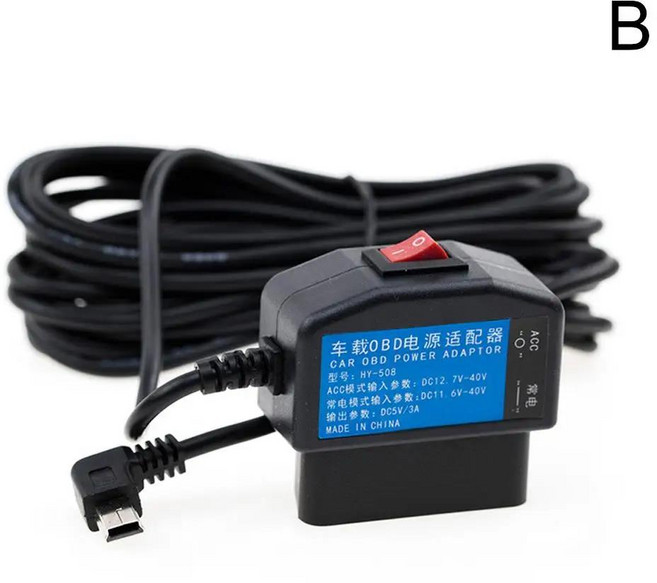 5V 3A 미니 마이크로 5핀 USB 포트 차량용 OBD 시거잭 어댑터 라이터 파워 박스 (3.5m 스위치 케이블 포함, 02 Mini USB B, 01 CN, 1개